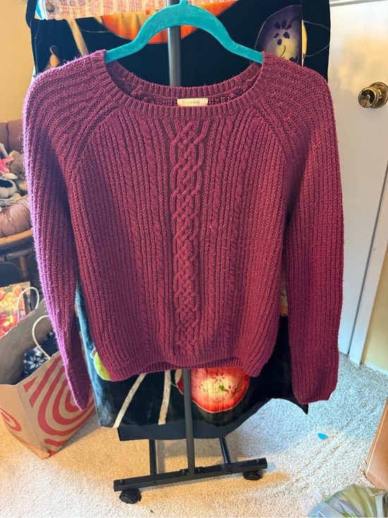 Caslon Sweaters - Caslon Purple Cable Knit Wool Blend Crewneck Sweater Size Small / Medium